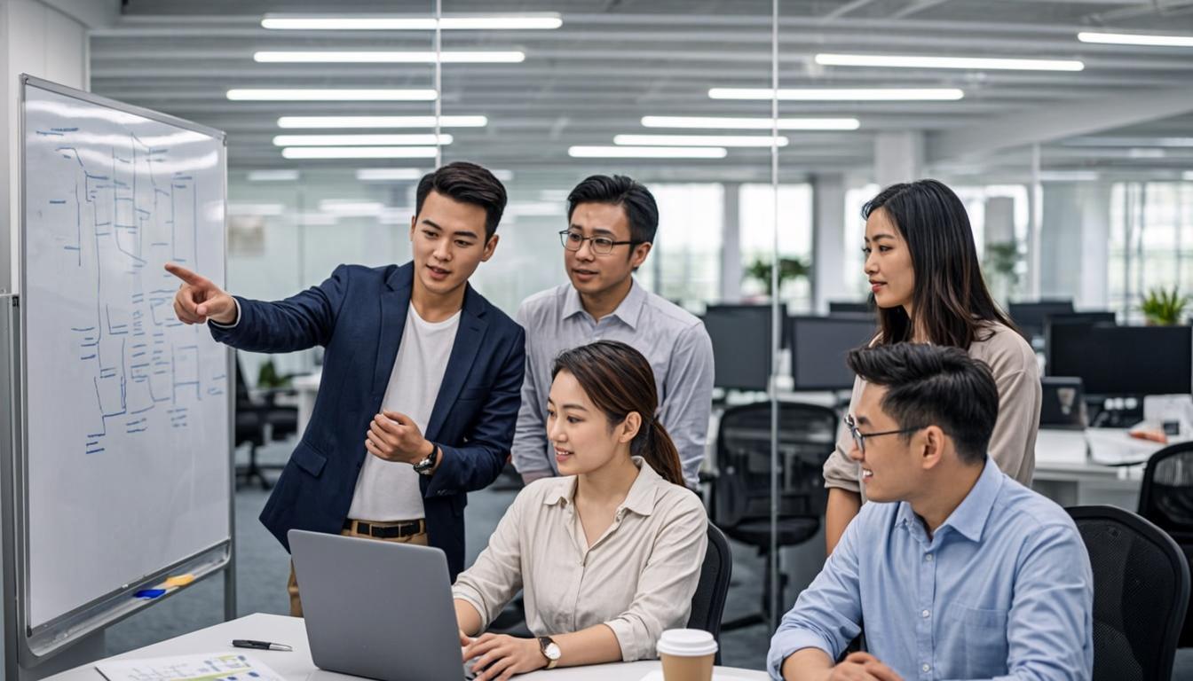 The InfoTrics team collaborating at the office