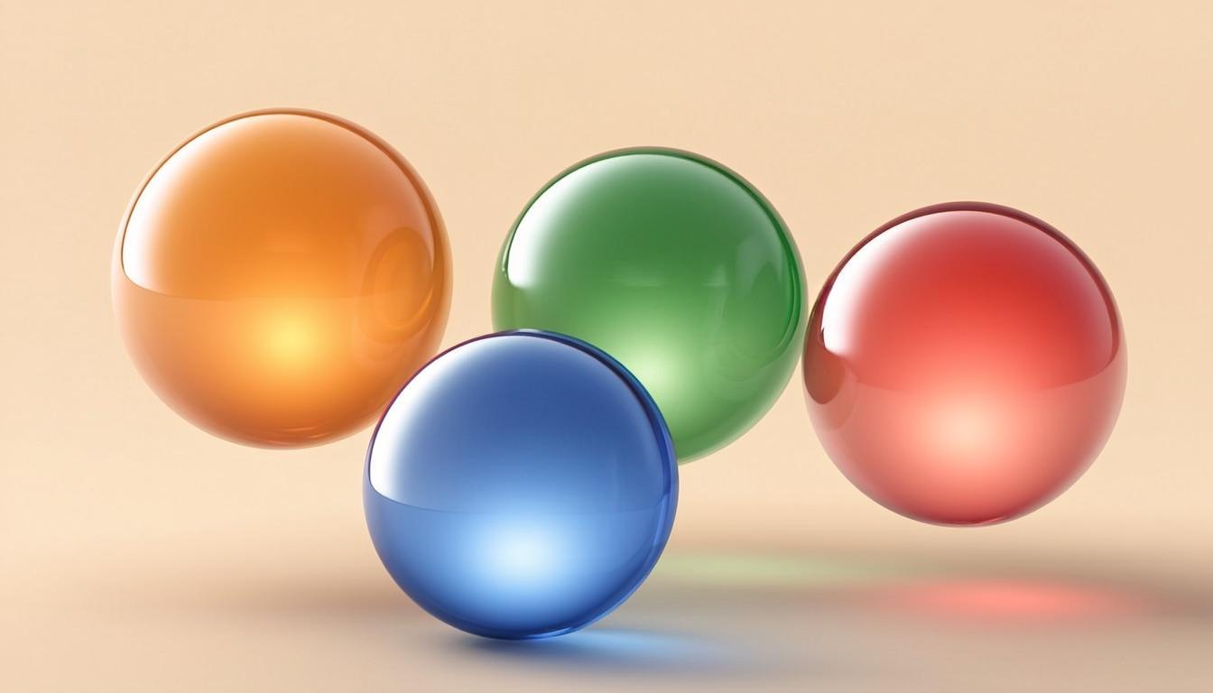 Abstract composition of four glowing orbs representing InfoTrics' four service crafts